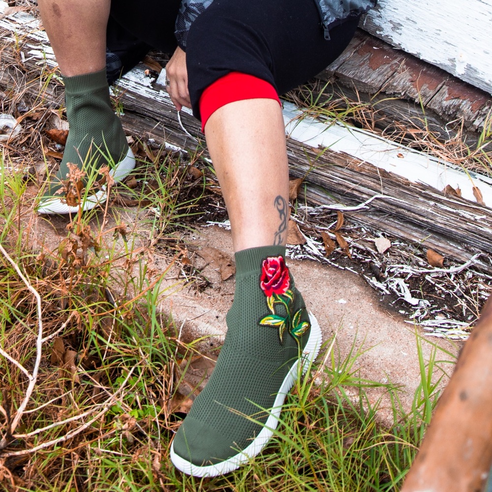 Rose Embroidered Sock Boots